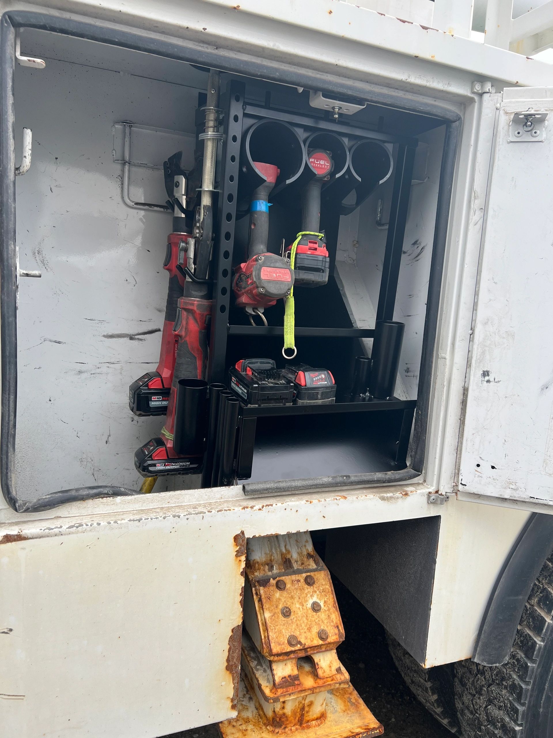 Milwaukee tools organized truck storage